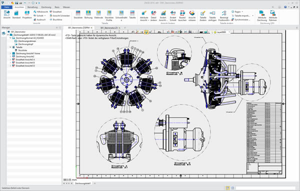 ZW3D CAD besitzt eine assoziative 2D-Zeichnungerstellung 