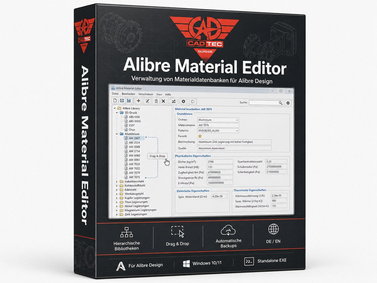 Alibre Material Editor v1.9.20 — Produktbox mit Hauptmerkmalen